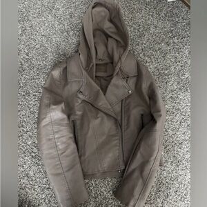 Brown Faux Leather Hooded Jacket